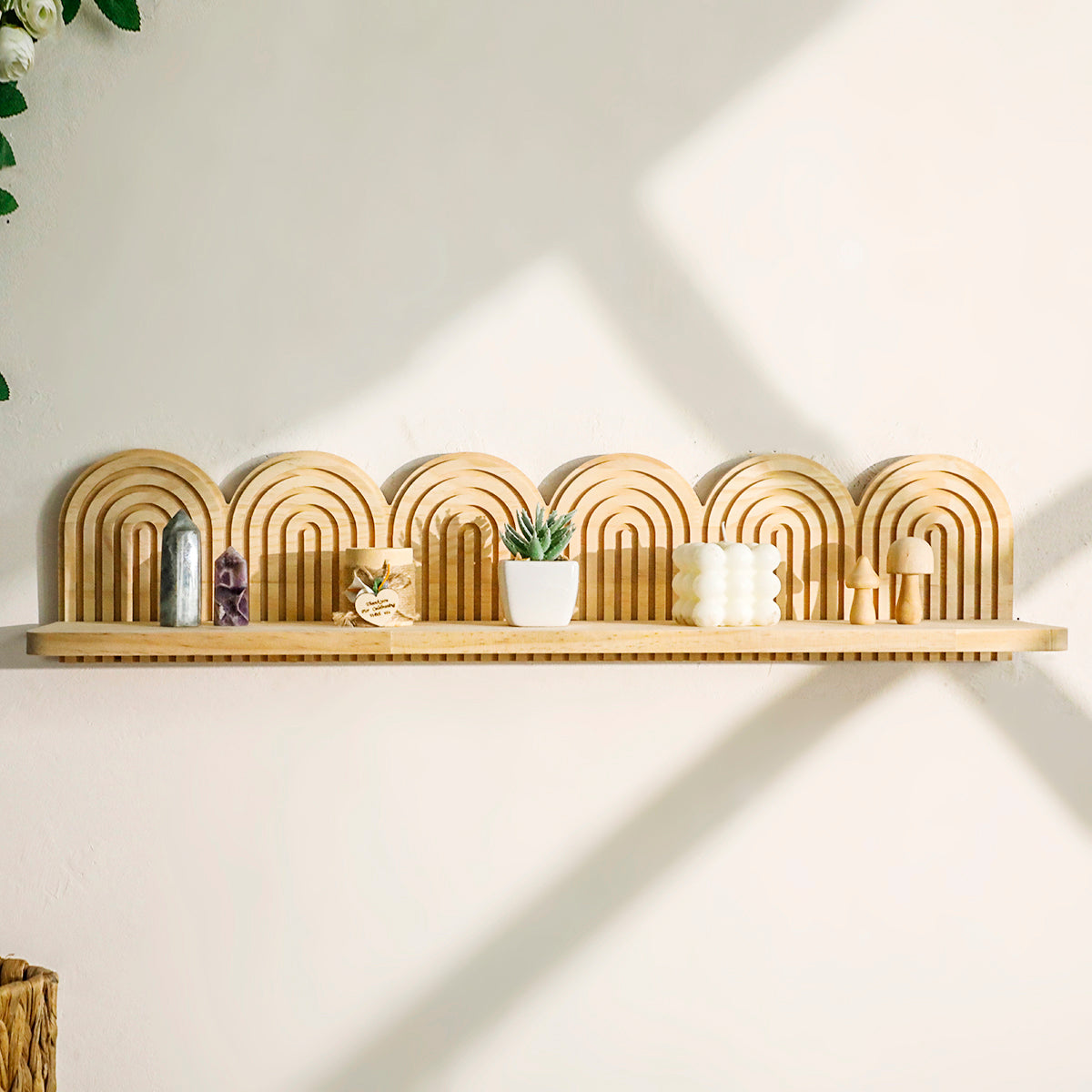 Spiral Multi-Tiered Wood Wall Planter Shelf - Handmade Solid Wood Floating Decor